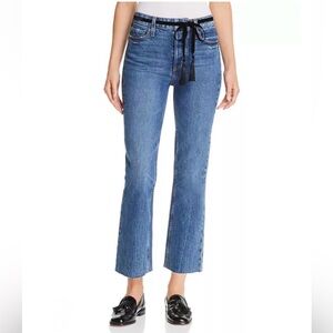 PAIGE Colette Crop Flare Jeans Size 28 Button Fly Medium Blue Raw Hem USA